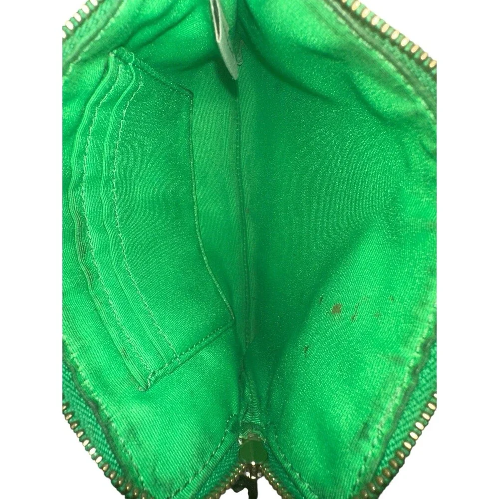 Coach Green Wristlet Small Pebbled Leather Corner Zip Wallet Purse
